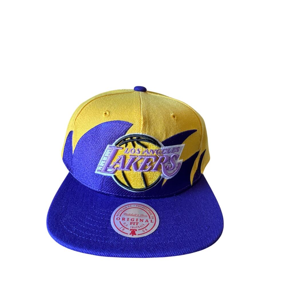 LA Lakers Mitchell & Ness Purple on Yellow Shark Tooth NWT OSFA Snapback Hat